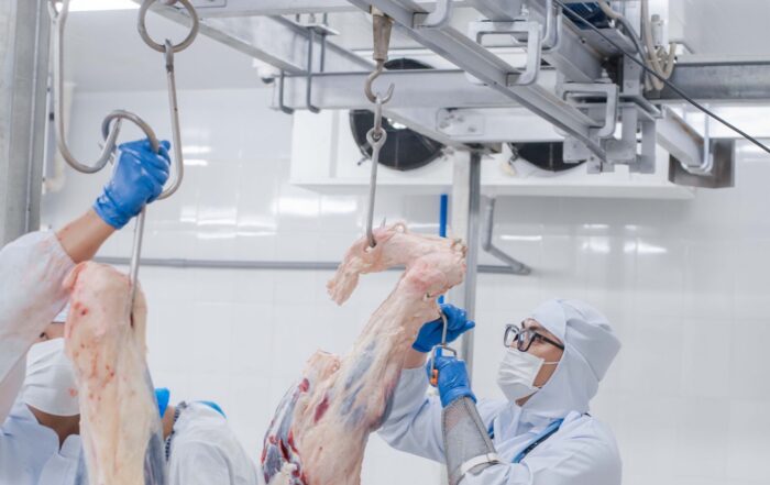 Participants hanging and handling meat in the Ho Chi Minh City training facility